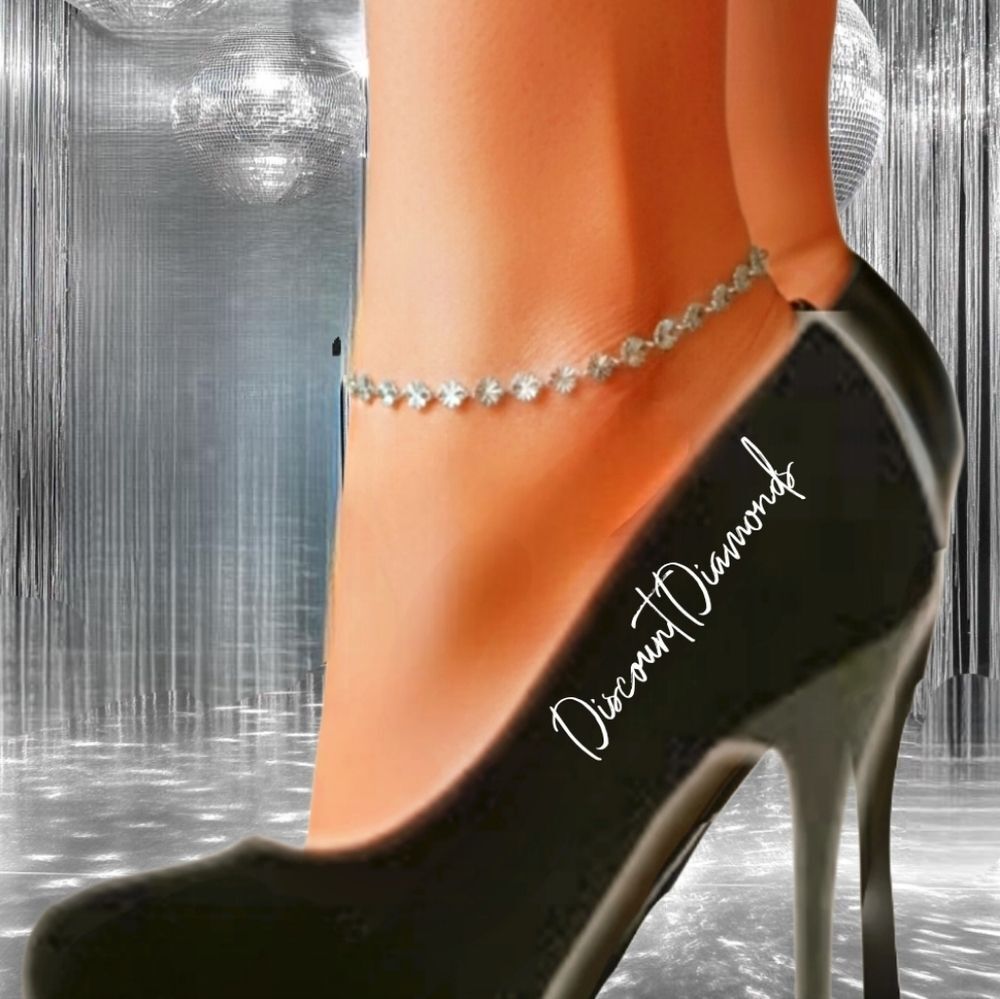 Anklet Flower shaped Ankle Bracelet 18K White Gold over Titanium